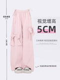 christmas outfit Tineit Women Oversize Y2k Cargo Pants Baggy Vintage Streetwear Harajuku Pink Bow Pants High Waist Wide Leg Trouser 2000s Trashy Clothes