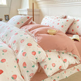 Tineit Cute Strawberry Duvet Cover Set Floral Style with Flat Sheet Pillowcase No filler Queen Double Girls Boys Home Decor Bed Linens