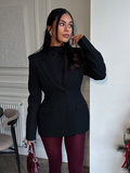 Tineit New Women Fashion Black Waist Up Suit Jacket Chic Two Buttons Lapel Collar Long Sleeve Coat Female 2025 Elegant Slim Fit Outwear