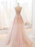 Tineit Pink StraplessTulle Ball Gown Beaded Shiny Prom Dress Pink Sweet  Dress (PRE-ORDER)