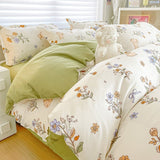 Tineit Floral Printed Duvet Cover Fresh Tulip Flower Comforter Cover and Sheet Pillowcase Skin-friendly Girl Home Bedding Set NO Filler