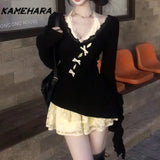 Tineit Summer Hot Girl Y2k Subculture Pure Desire Wind Show Thin Knitted Cover Shirt Millennium Retro Lace Dress Two Piece Set