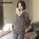 Tineit Korean Commuting Outfit Two-piece Set Spring Semi Open Neck Knitted Sweater High Waisted Sequined Skirt Female Clothing