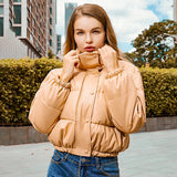 Tineit Women Cotton Padded Short Coats Casual Stand Collar Long Sleeve Single Breasted Female Jackets 2025 Loose Winter Lady Outwear