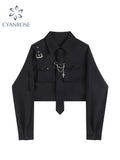 christmas outfit Tineit 2025 Women Blouses Harajuku Punk Streetwear Black Casual Gothic Tie Blouse Vintage Long Sleeve Loose Turn Down Collar Shirt Tops