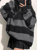 Tineit Stripe Splice Hooded Baggy Knit Sweater