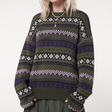 Tineit 2024 Fall Fashion Long Sleeve Downtown Jacquard Sweater