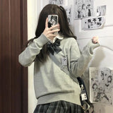 thanksgiving outfit Tineit Jk Pullover Sweater Women Japan Solid V-Neck Thin Loose Pretty Style Knit Fashion Casual Lazy Sweet School Girl All Macth Jumper