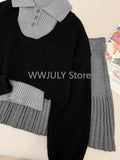 Tineit Woman Harajuku Knitted 3 Piece Set Spicy Girls Slim Vest + Black Short Tops + Y2k E-girls Mini Skirt Korean Fashion Suit Chic