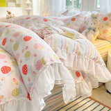 Tineit Princess Style Bedding Set Cute Korean Ruffles Single Double Queen Size Duvet Cover Sheet Pillowcase Girls Bedspread