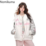 Tineit Black Oversized Tops Harajuk Jackets Women Clothes Bow Letter Embroidery Coats 2025 Ropa Mujer Casual Fashion Streetwear Outwear