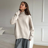 Tineit Oversize Solid Women Knitwear Turtleneck Patchwork Pleated Female Sweater 2025 Autumn Winter Full Sleeve Casual Lady Pullover