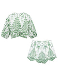 Tineit Woman 2 Pieces Shorts Sets 2024 New Fashion Embroidery Short Blouse Summer Women Suit Shorts Two Piece Set Womens Outfits