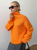 Tineit Oversize Solid Women Knitwear Turtleneck Patchwork Pleated Female Sweater 2025 Autumn Winter Full Sleeve Casual Lady Pullover