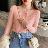 thanksgiving outfit Tineit Autumn Winter Sweater Women Korean Slim Button Solid Knitted Long Sleeve Pullover Fashsion Elegant Bottom Basic Female Jumpers