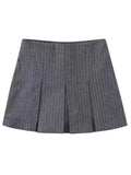 Tineit Fashion Women's High Waist Shorts Skirts Pleated Skirt Shorts Women Striped Bermuda Shorts Woman Casual Mini Shorts