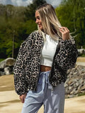 Tineit Leopard Zipper Bomber Jacket Women High Street O-neck Oversize Printed Outerwear 2025 Autumn Chic Female All-match Coat Tops