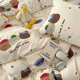 Tineit Ins Korean Cartoon Little Bear Cute Bedding Set Autumn Winter Polyester Bed Sheet Pillowcase Twin Full Queen Size Quilt Cover