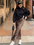 Tineit 2024 Women Fashion Leopard Print Skirt Vintage High Waist Midi Skirts Elegant Women Summer Casual Streetwear Skirt