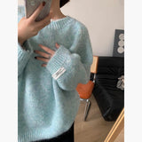 thanksgiving outfit Tineit 6 Colors Solid Warm Pullover Sweater Women Casual Loose O-neck Long Sleeve Sweaters Female Autumn Winter Chic Knitwear