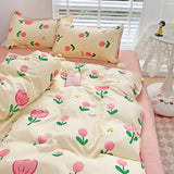 Tineit 2024 New Kawaii Duvet Cover Flat Sheet Pillowcases Kit No Filling Twin Single Queen Size Kids Adult Bedding Set Ins Style