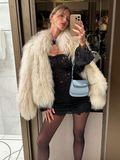 Tineit Chic Fluffy Faux Fur Women's Warm Cropped Coat Elegant Long Sleeve Thick Thermal Furry Jacket 2024 New Winter Fashion Streetwear