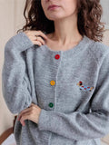 Tineit Embroidered Little Bear Knitted Women Sweaters O Neck Full Sleeve Colorful Single Breasted Female Pullover 2025 Autumn Lady Tops