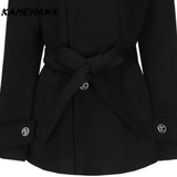 Tineit Japanese Shibuya Streetwear Black Suit Jacket for Women Autumn Winter Small Waist College Style High-end Two-piece Sets