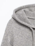 Tineit Knitted Zipper Casual Cardigans Women Hooded Loose Long Sleeve Office Sweaters Female 2025 Winter Street All-match Gray Coat Top