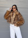 Tineit 2025 Chic Faux Fox Fur Warm Cropped Coat For Women Winter Thicken Lapel Long Sleeve Fluffy Jacket Female Fashion Thermal Outwear