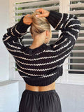 Tineit Oversize Stripe Women Sweater Long Sleeve O Neck Female Pullover 2025 Fashion Autumn Winter Knitted Loose Crop Lady Short Top