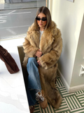 Tineit Fashion Oversized Lapel Collar Faux Fur Long Coat For Women Chic Long Sleeve Thick Warm Fluffy Jacket 2025 Lady High Streetwear