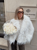 Tineit 2024 White Elegant Tassels Faux Fur Coats For Women Fashion Lapel Long Sleeves Thicken Warm Jacket Winter Female Chic Streetwear