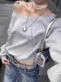 Tineit Streetwear Hoodies 2025 Women Clothing Letter Slash Neck Y2k Hoodie Fashion Korean Tops Off Shoulder Sexy Sweatshirts Ropa Mujer