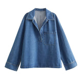 cold weather outfits Tineit 2024 Spring Summer Casual Denim Women Suits Fashion Vintage Turn-down Collar Pocket Shirts+Chic Drawstring Wide Leg Pants