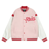 Tineit 2024 Fall Fashion Pastel Toweling Embroidered Varsity Jacket