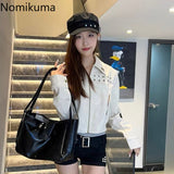 Tineit Streetwear Vintage Leather Jackets Women Clothing Chic Rivet Casual PU Crop Tops 2025 Ropa Mujer Fashion Korean Harajuku Coats