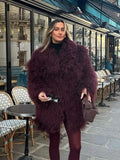 Tineit Women's Fashion Wine Red Furry Faux Fur Warm Coat 2024 New Thicken Fluffy Plush Loose Trendy Jacket Winter Chic Lady Outerwear