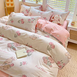 Tineit Cute Bear Bedding Set No Filler Full Queen Size Duvet Cover Flat Sheet Pillowcase Kids Adults Fashion Soft Comforter Cover