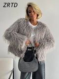 Tineit Luxury Faux Fur Coat Women Thicken O-neck Long Sleeve Open Stitch Furry Jacket 2024 Autumn Winter Lady Elegant Street Outwear