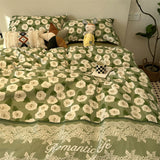 Tineit Floral Bedding Set Korean Style Twin Double Size Duvet Cover No Filling Pillowcases Sheet Fashion Boys Girls Gift Home Textile