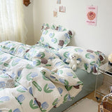 Tineit Ins Korean Style Duvet Cover Set with Flat Sheet Pillowcase No filler Washed Cotton Queen Full Twin Cute Floral Bedding Set