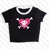 Tineit Y2K clothes skull graphic grunge baby tee Crop Top 2000s Streetwear Harajuku Goth Short Sleeve T-shirt Skeleton print clothes