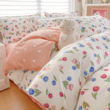 Tineit Green Floral Bedding Set No Filler Ins Twin Queen Duvet Cover Flat Sheet Pillowcase Girls Adults Fashion Comforter Cover