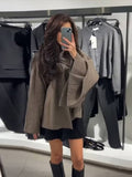 Tineit 2024 New Fashion Scarf Collar Woolen Jackets For Women Elegant Long Sleeved Side Split Casual Coats Female Chic Autumn Overcoats