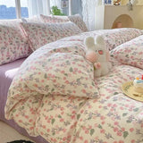 Tineit Simple Bedding Set Plaid Sold Color Single Queen Size Duvet Cover No Filling Boys Girls Flat Sheet Pillowcase Kit