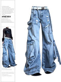 christmas outfit Tineit Women Blue Y2k Cargo Jeans Harajuku Oversize Ripped Denim Trousers Japanese 2000s Style Baggy Jean Pants Trashy Vintage Clothes