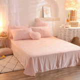 Tineit Luxury Winter Warm Long Plush Pink Bedding Set Queen Mink Velvet Double Duvet Cover Set with Fitted Sheet Warmth Quilt Covers