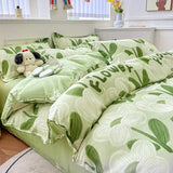 Tineit White Green Bedding Set Floral Ins Duvet Cover with Zipper No Filler Flat Sheet Pillowcase Twin Queen Size Bed Linens