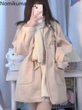 Tineit Preppy Style Wool Coat Women Japanese Blends 2025 Ropa Mujer Hooded Solid Color Oversized Outwear Casual Fashion Thick Jackets